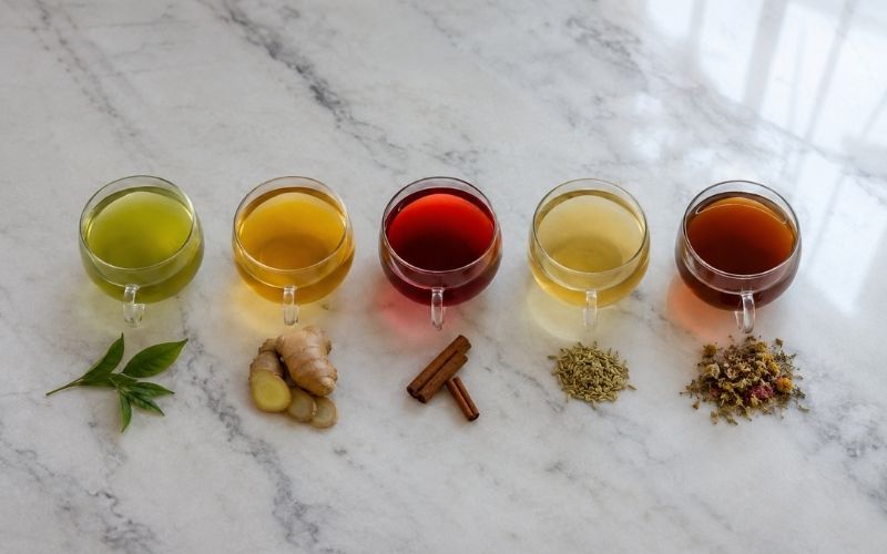 Natural herbs used in weight loss tea – ginger, cinnamon, fennel, turmeric, hibiscus and senna